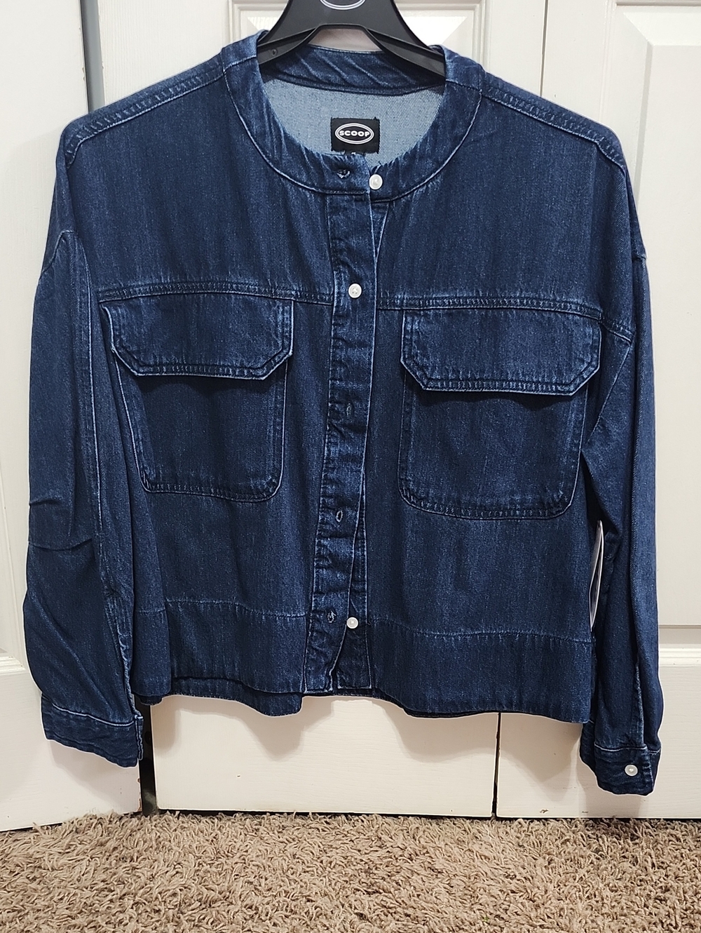 Scoop Women's Dark Indigo Collarless Denim Jacket